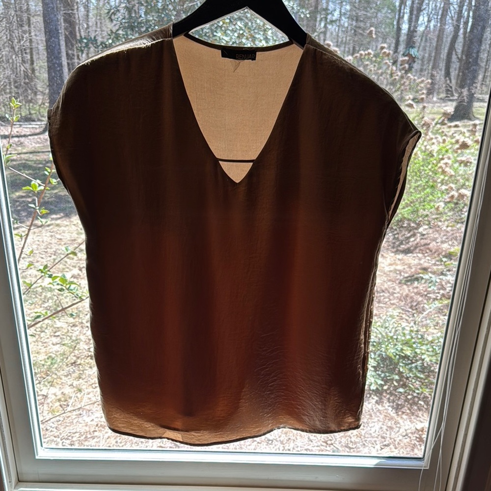 Brown/Tan Cap Sleeve Blouse